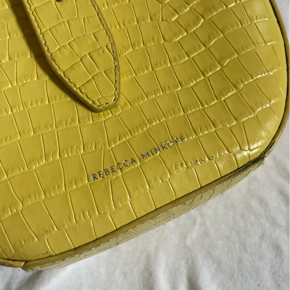 Rebecca Minkoff Yellow Croc Embossed Leather Kate Circle Bag Crossbody - Picture 6 of 10